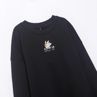 Dam Tröja Broderidesign Mjuk Bomullsmix Avslappnad Passform-4