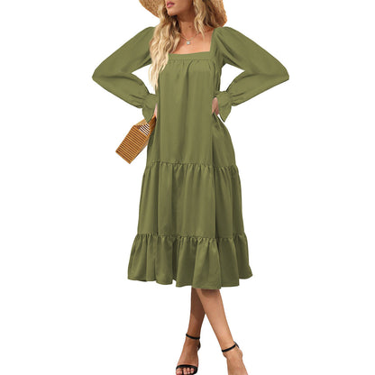 Variant image for Maxiklänning Dam A-linjeformad Viskosfiber med Långa Ärmar och Volanger-43