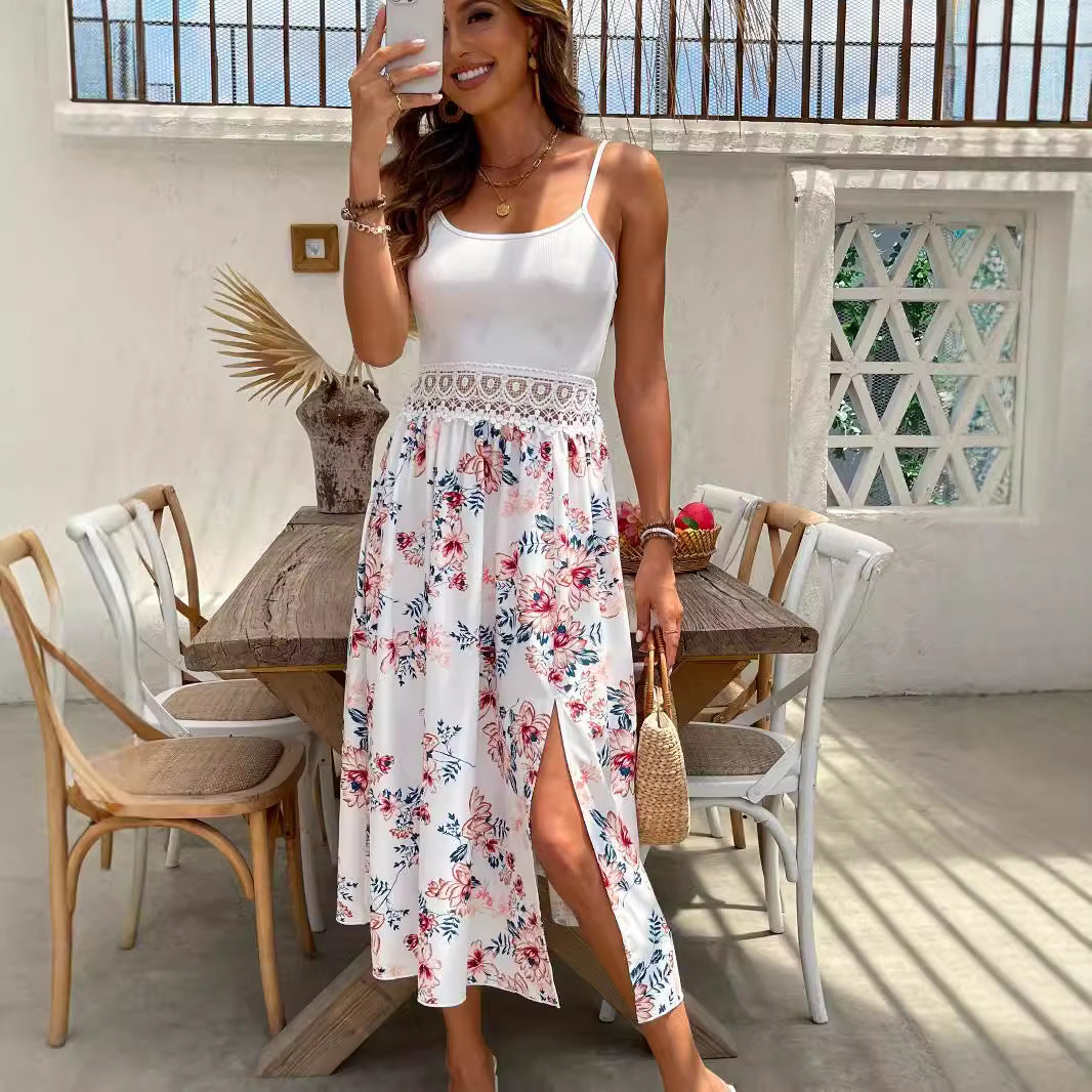 Damklänning A-Linje Blommig Mönster Polyester Medel Längd-6