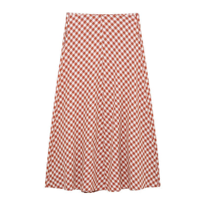 Dam Set Rutig Topp Midi-Kjol Satin 6