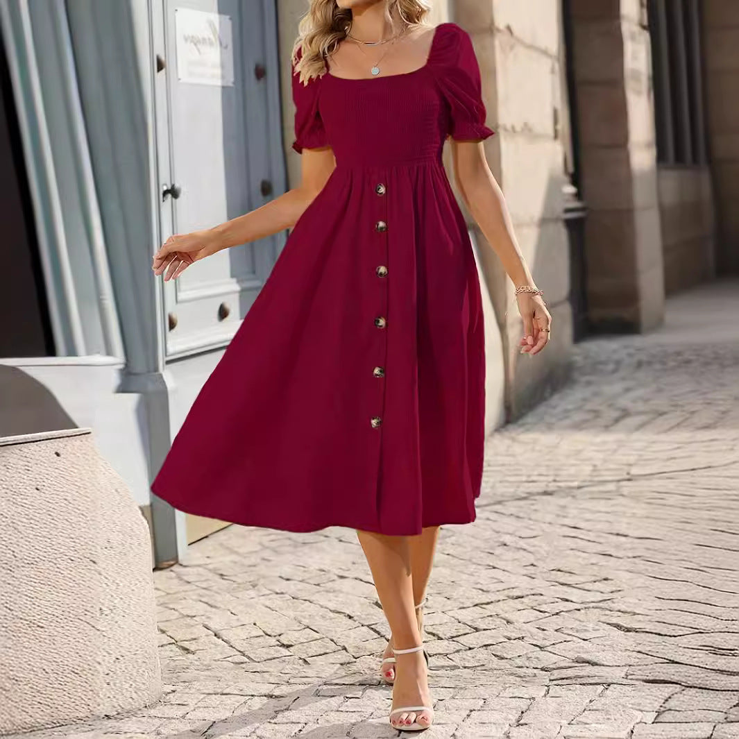 Kvinnors A-linjeklänning Fyrkantig Utskärning Polyester-5