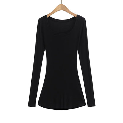 Kvinnors Långärmad Topp U-Hals Bomullsmix 10