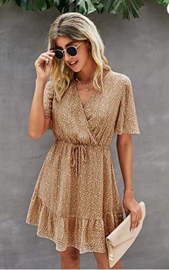 Dam Wrap Klänning Sommar Korta Ärmar Lätt Tyg 8