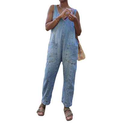 Variant image for Dam Jumpsuit Justerbar Fickdesign Denim Avslappnad-11