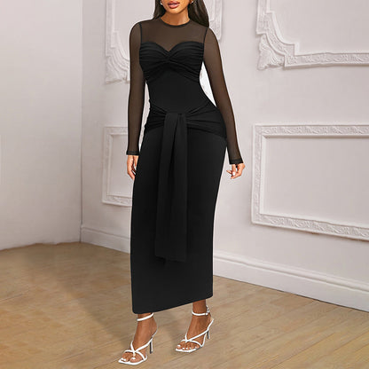 Kvinnors Lång Klänning Med Ramdetaljer Slingbindning Andningsbart Tyg 2