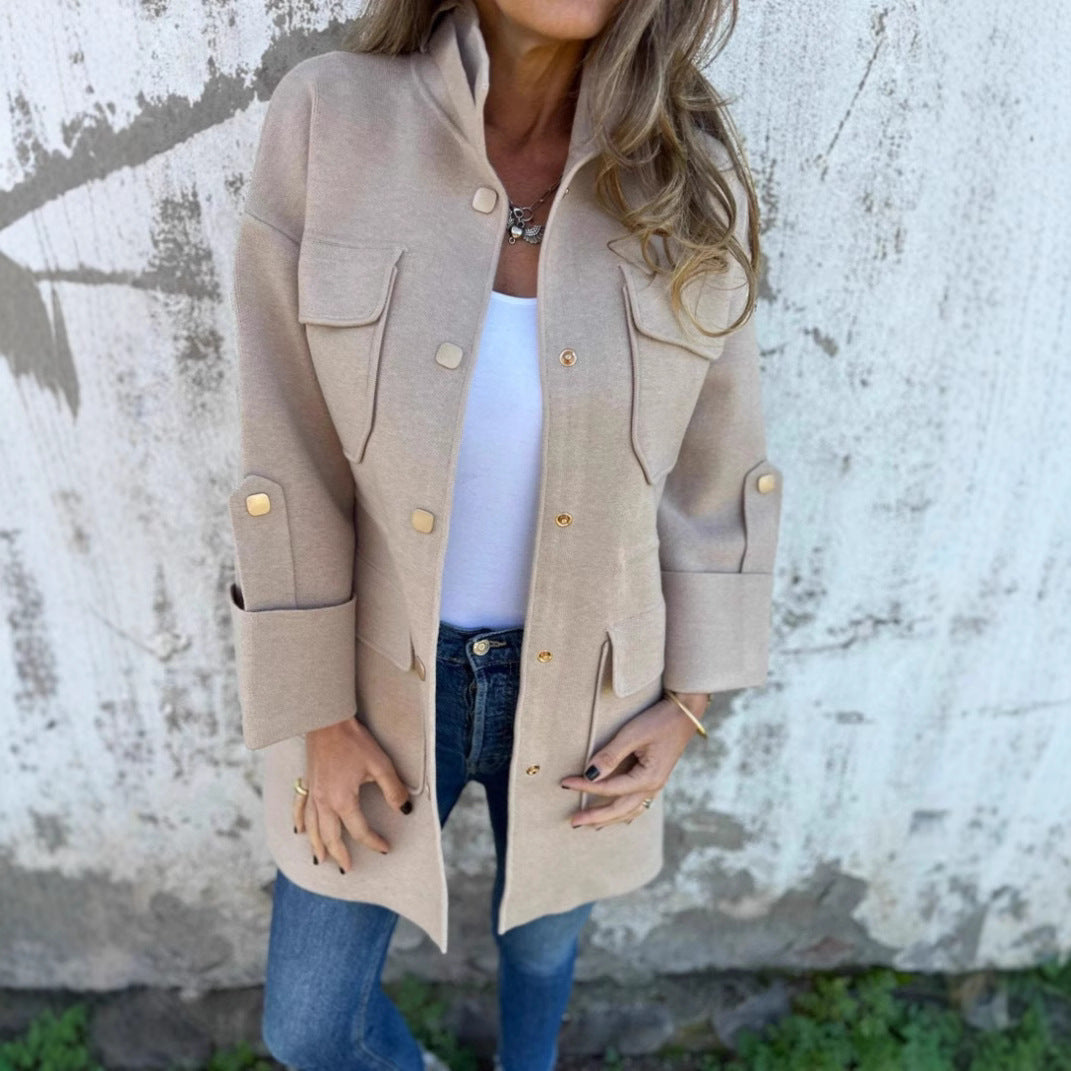 Dam Vändbar Wollmantel Regular Fit Polyester-4