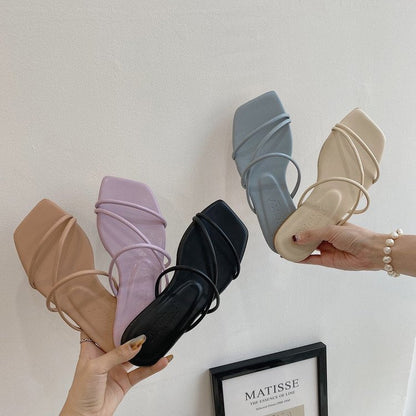 Sandaler Dam med Korsdesign och Fyrkantig Tå – Mjuk Överdel för Komfort och Stil, Rutschfri Sula, Storlek 36-41 8