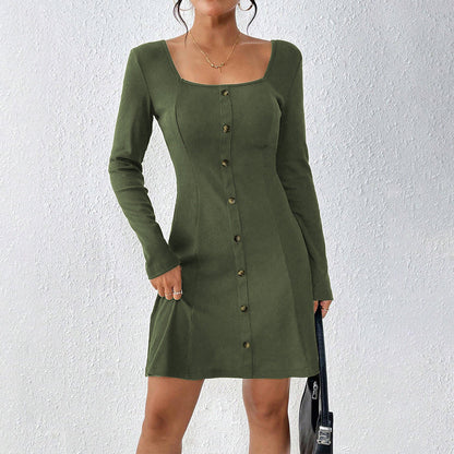 Variant image for Dam Midiklänning Med Knappdetalj Fyrkantig Halsringning Mjukt Tyg-1