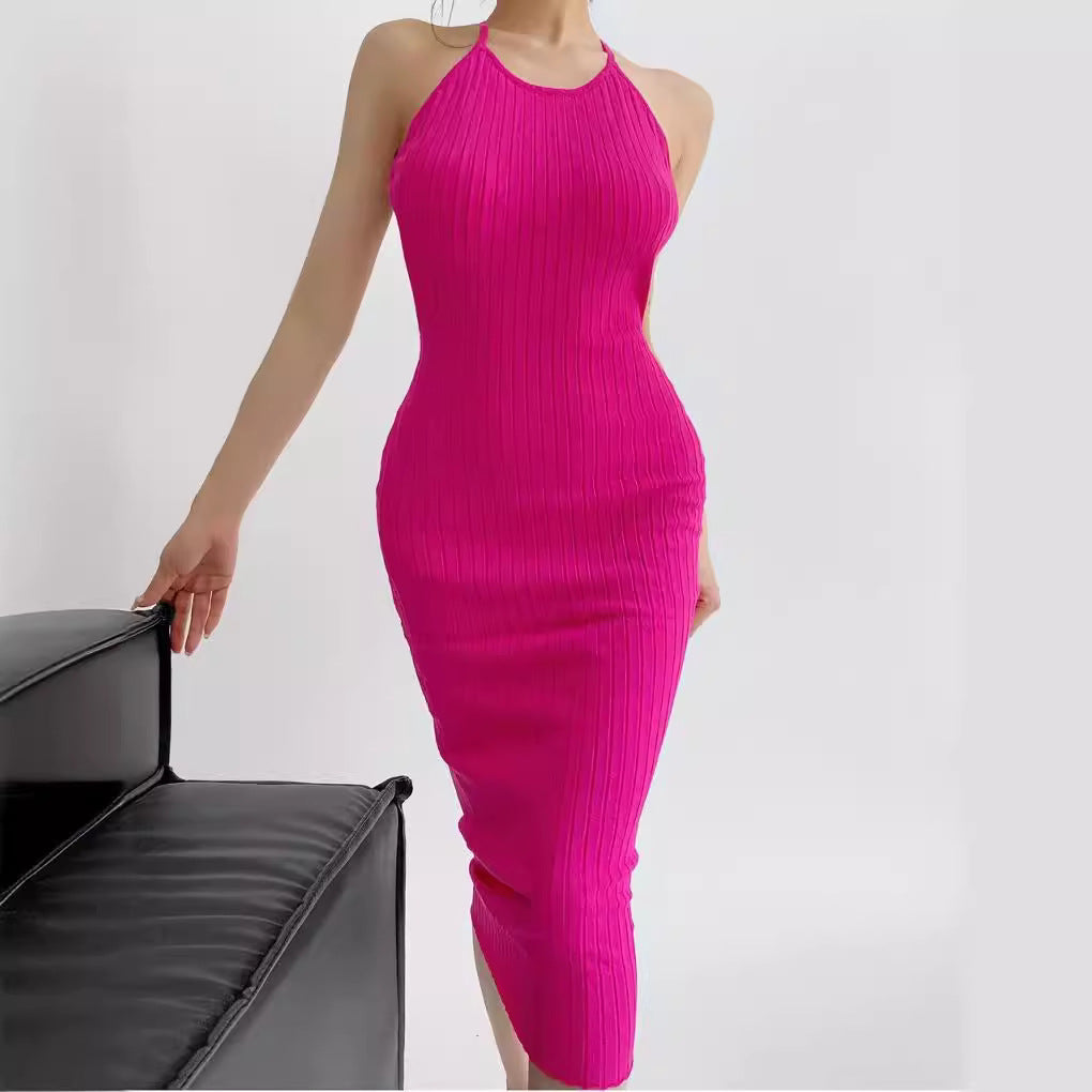 Fina Dam Klänningar U-hals Spaghetti Band Polyester Medium Längd-4