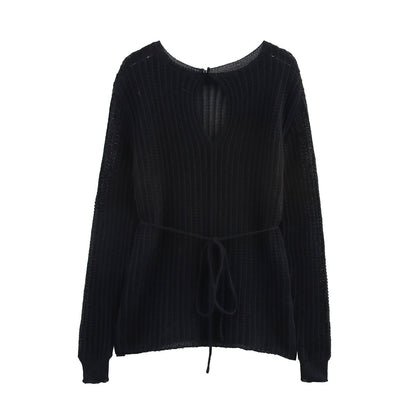 Kvinnor Stickad Tröja Ribbad Bomullsmix Lång Ärmar 3