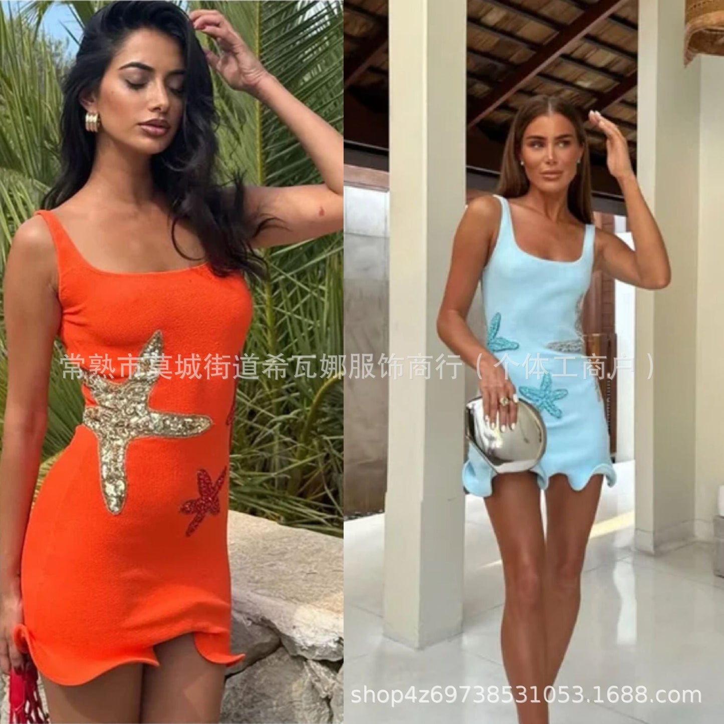 Kvinnors Festtopp med Paljettmotiv i Andbar Bomullsblandning-2