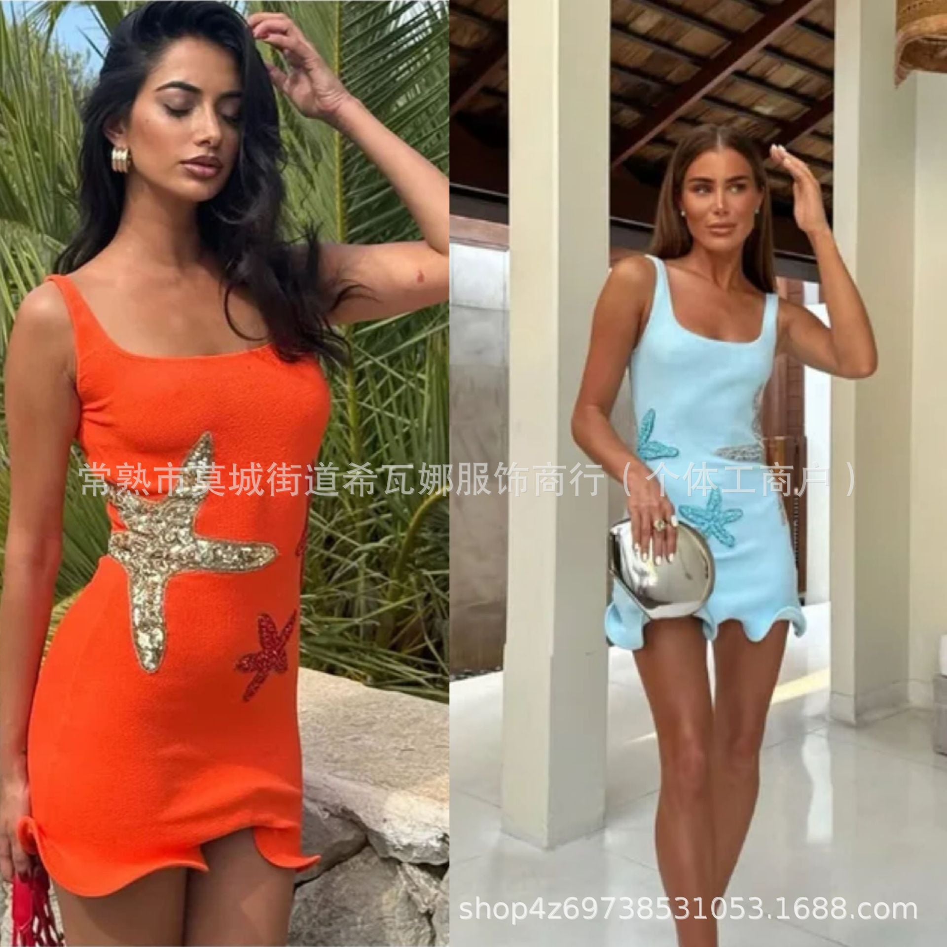 Kvinnors Festtopp med Paljettmotiv i Andbar Bomullsblandning-2