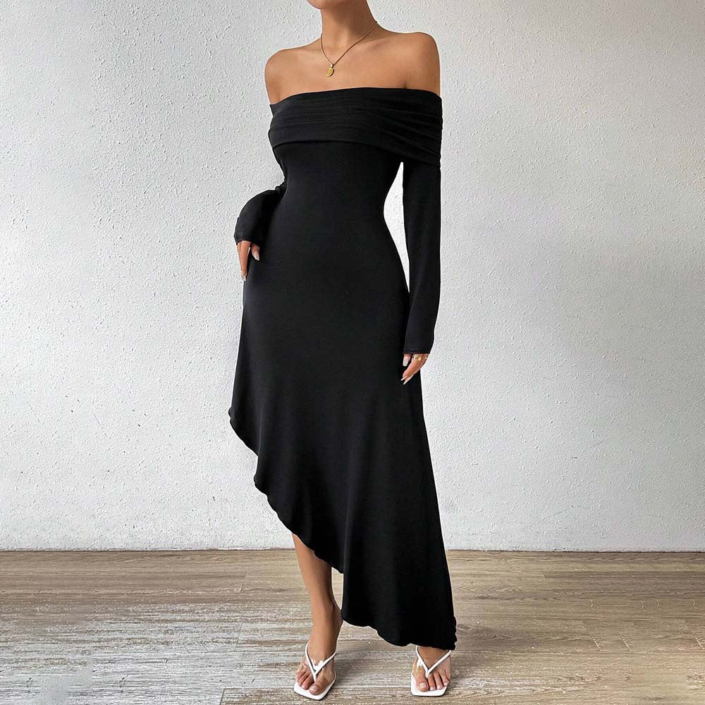Maxiklänning Dam Off-Shoulder Asymmetrisk Mjuk Elastisk Tyg 5