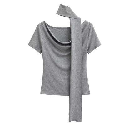 Dam Topp Draperad med Halsduk Mjuk Stretchblandning-5