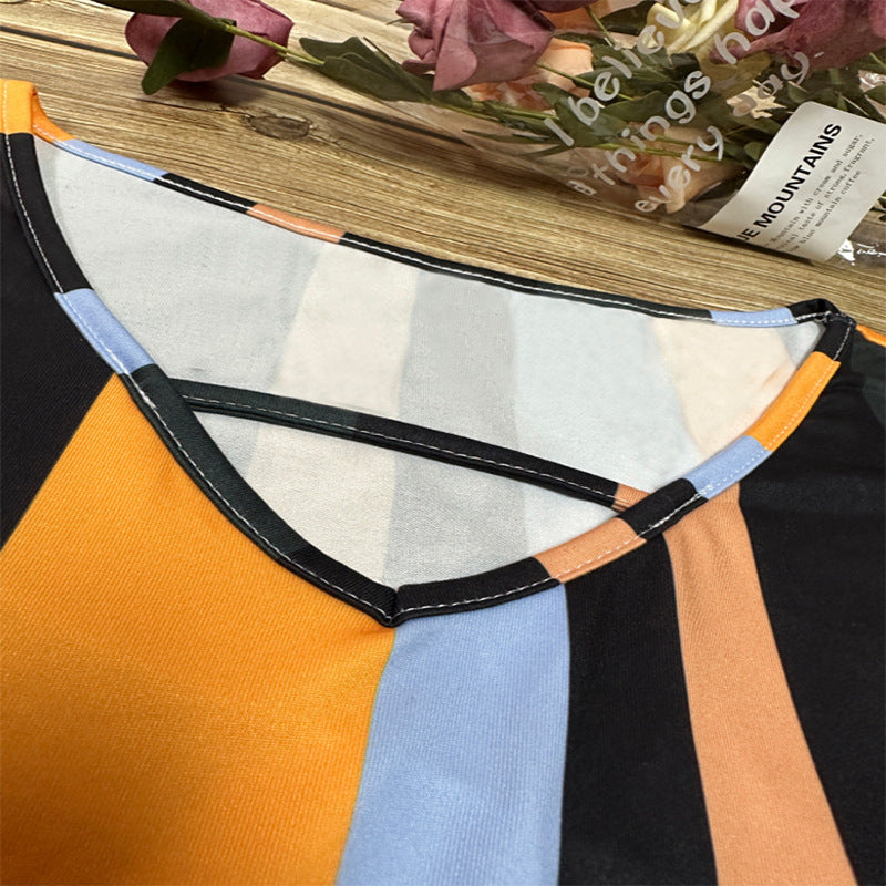 Dam Midi Kjol med Randiga Fladdermusärmar Polyester-4