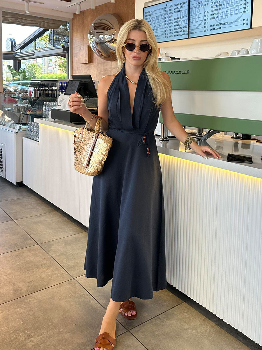 Variant image for Dam Klänning Maxi Halterneck Högkvalitativt Tyg-6