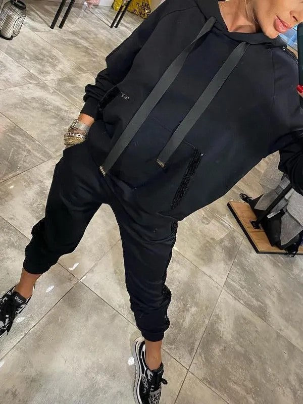 Variant image for Dam Hoodie Set med Paljetter och Långärmad Byxor i Polyester-7