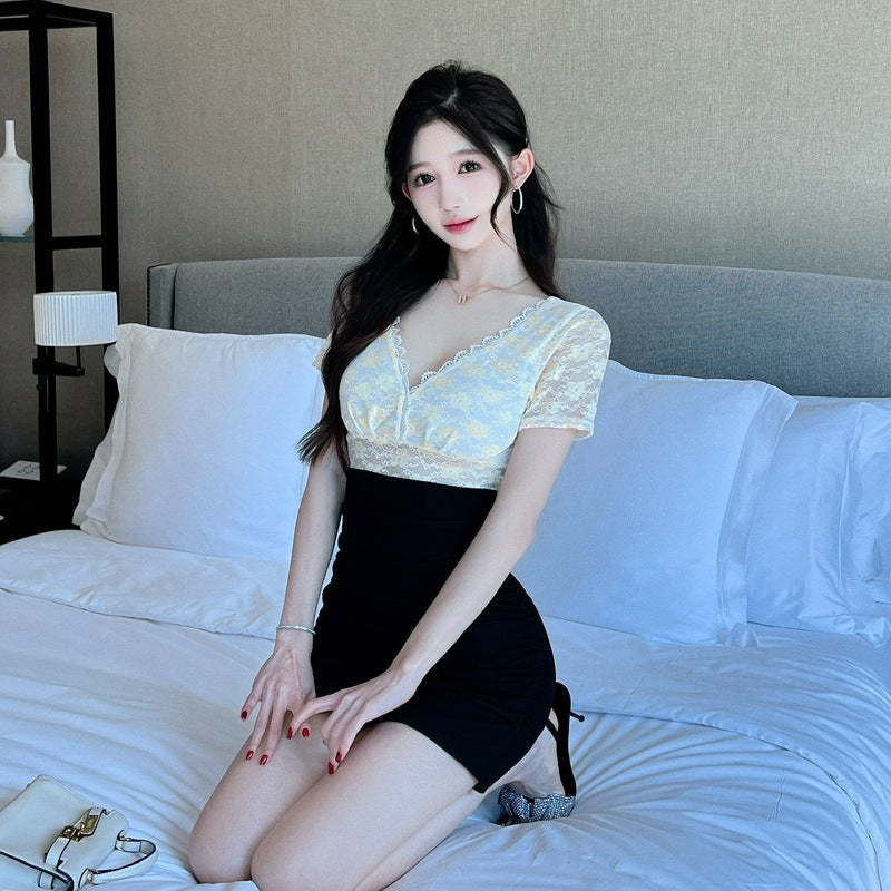 Dam Bodycon Klänning V-ringning Mini 100% Bomull-3