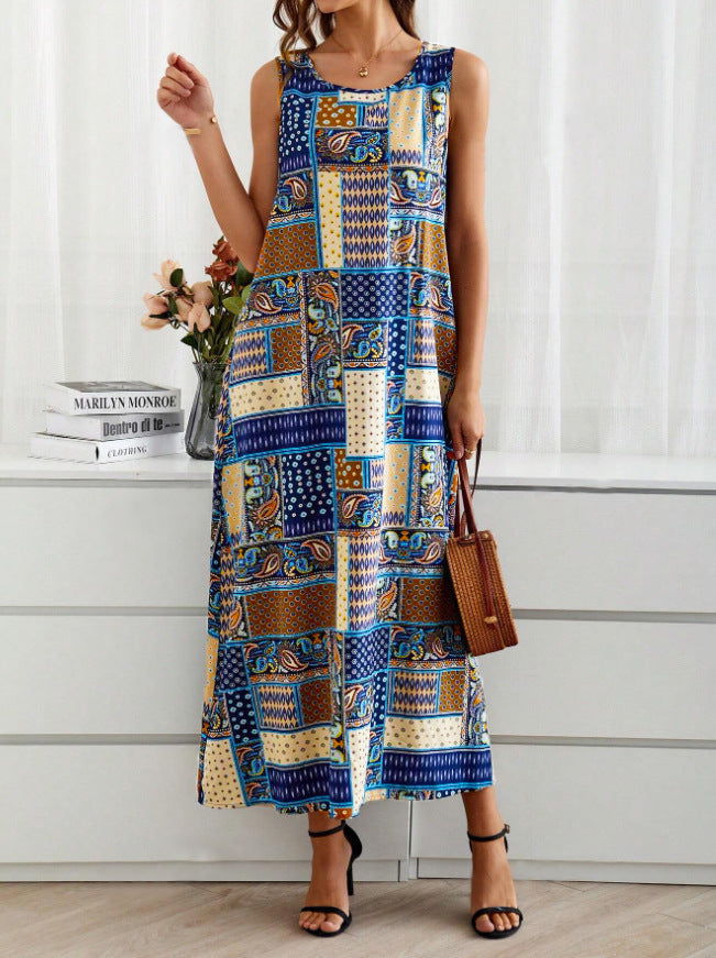 Damklänning A-linjeformad Geometriskt Mönster Polyester-5