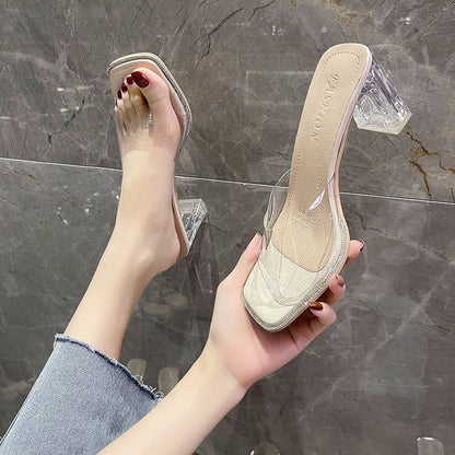 Dam Mulor Transparent Syntetiskt Material Blockhäl 4