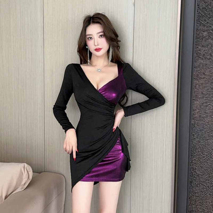 Kvinnors Bodycon Klänning Randig V-halsad Polyester Elastan-2