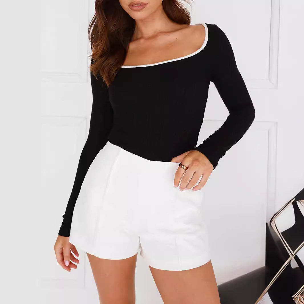 Dam Långärmad T-shirt Färgblockering Polyester Avslappnad Stilt-1