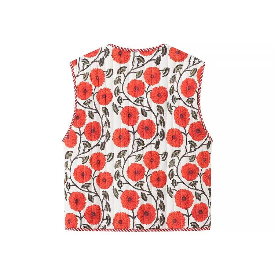 Damväst Blommönster Högkvalitativ Textil-2