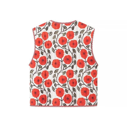 Damväst Blommönster Högkvalitativ Textil-2