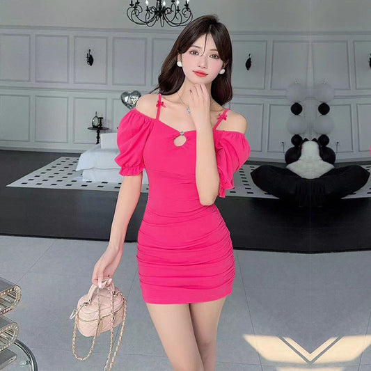 Kvinnors Vik Klänning Spaghetti Band Kortärmad Mjuk Tyg-1