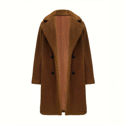 Svart Vinterkappa Dam med Vändkrage och Praktiska Knappar – Löst Sittande Teddy Kappa för Kalla Dagar 7