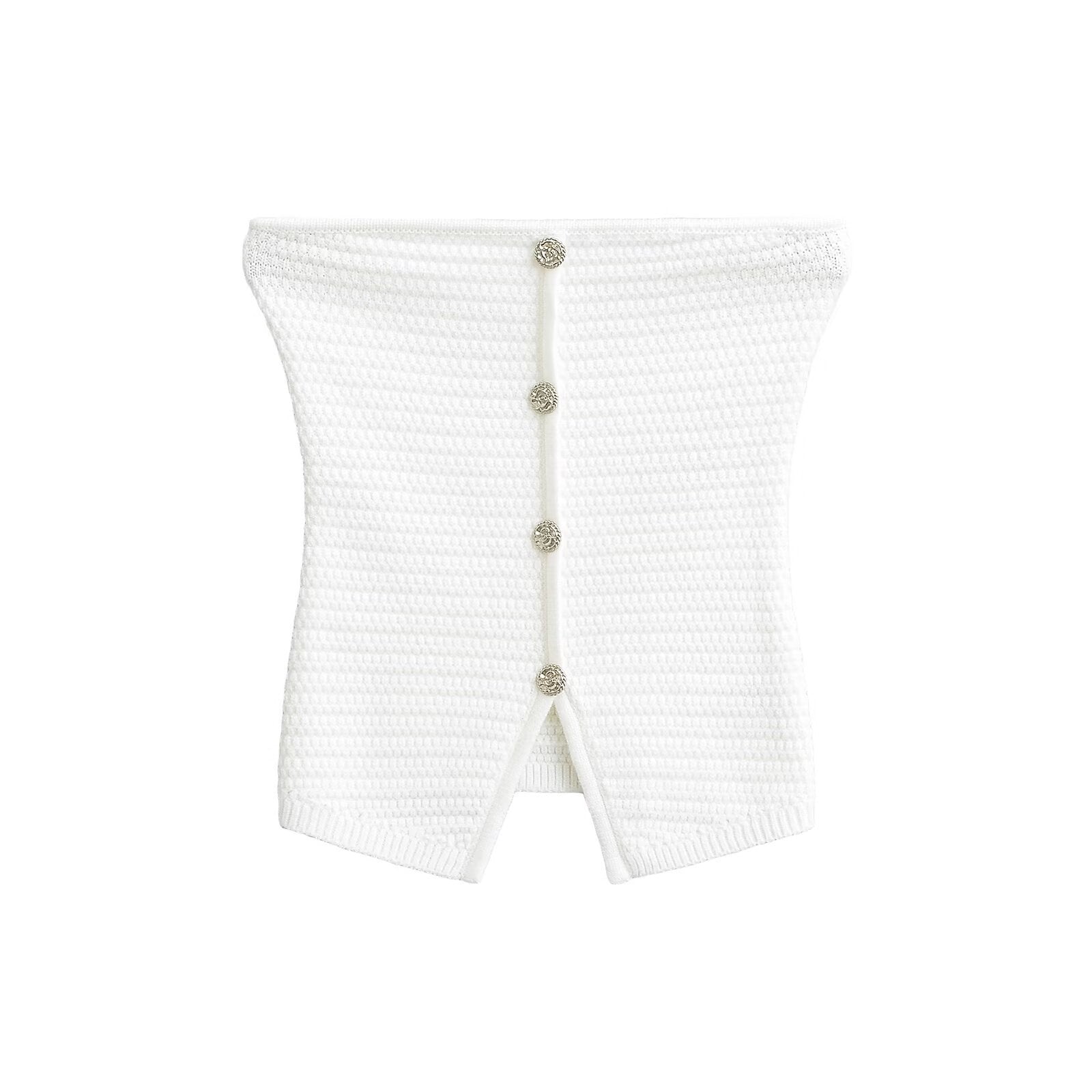 Variant image for Kvinnors Stickad Topp Strukturerad Andningsbart Material med Dekorativa Knappar-2