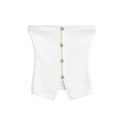 Variant image for Kvinnors Stickad Topp Strukturerad Andningsbart Material med Dekorativa Knappar-2