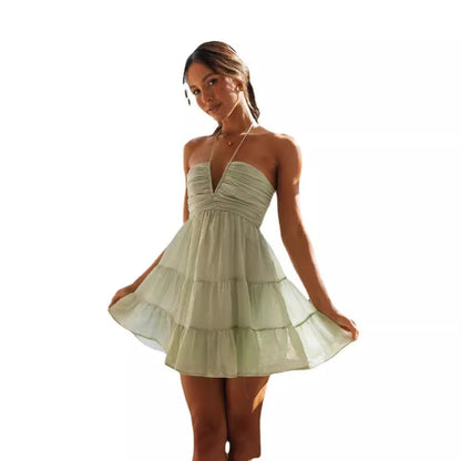 Damklänning Axelutövande Chiffon Lång V-Hals Ärmlös-6