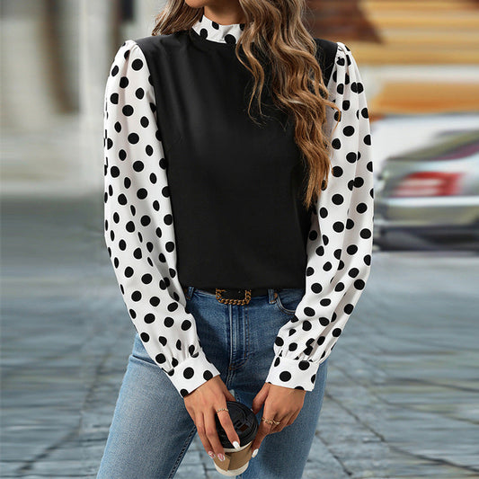 Dam Tröja Färgblock Långärmad Polyester Loose Fit-1