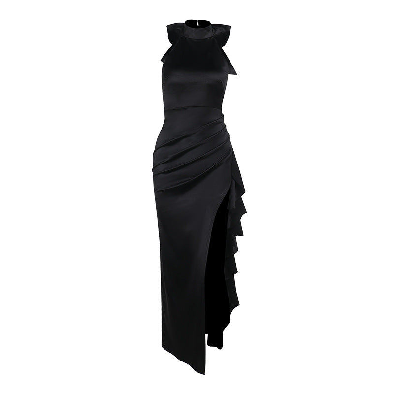 Maxiklänning Dam Draperad Satin Elegant 5