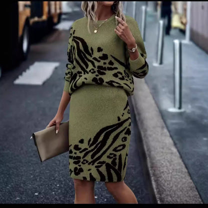 Dam Stickad Tröja Jacquard Rund Hals Långa Ärmar Polyester-2