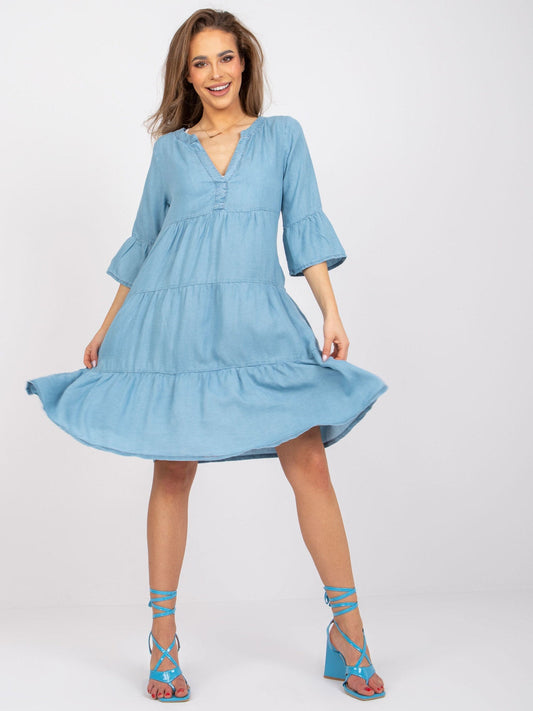 Kvinnors Midi Klänning V-ringning Kort Ärmar Polyester A-linjeformad-1