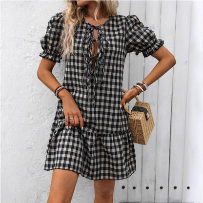 Dam A-Linje Klänning med Snörning i Bomull och Polyester-4