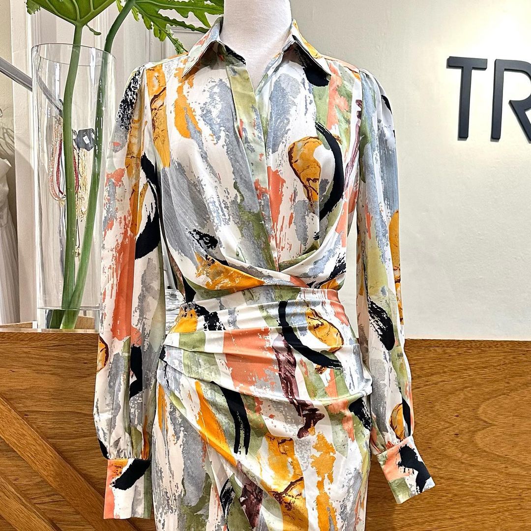 Variant image for Kvinna Midi Klänning Asymmetrisk Långärmad Hög Midja Tyblandning-5