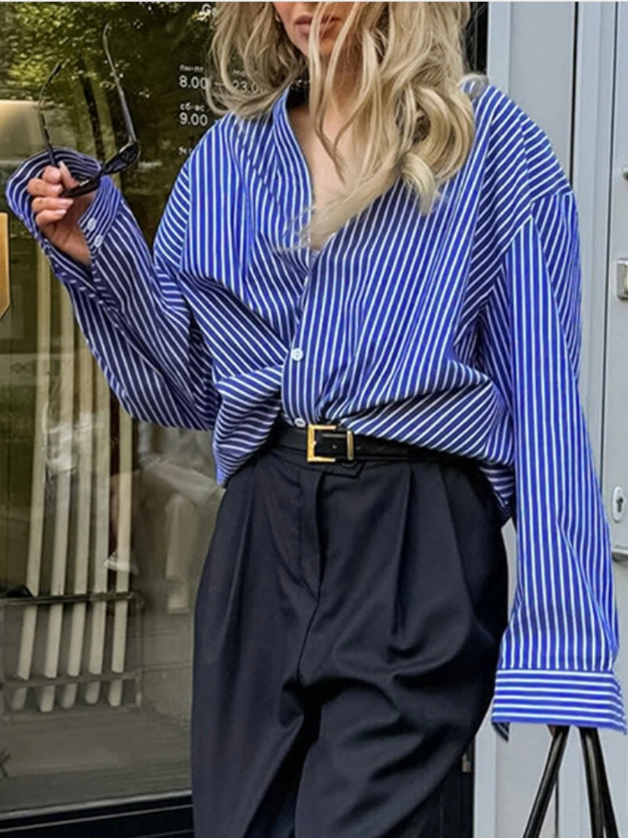 Variant image for Herrskjorta Randig Polyester Klassisk Cardigan med Knappstängning-1