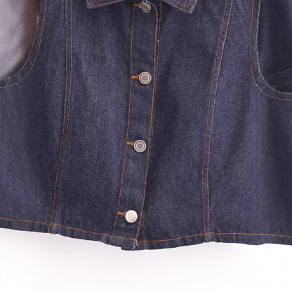 Dam Denim Väst med Knappkrage för Avslappnad Stil-4