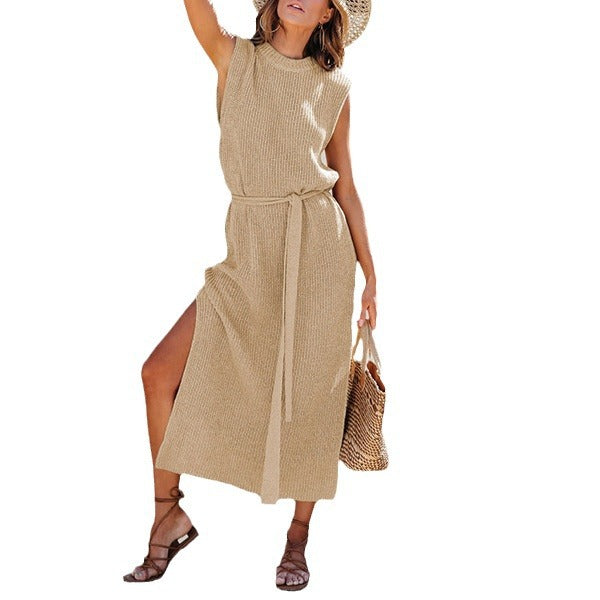 Kvinnors A-Line Klänning Utan Ärmar Stickad Akryl-5
