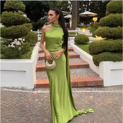 Kvinnors Aftonklänning Draperad med Ensidig Axel i Strömmande Tyg 3