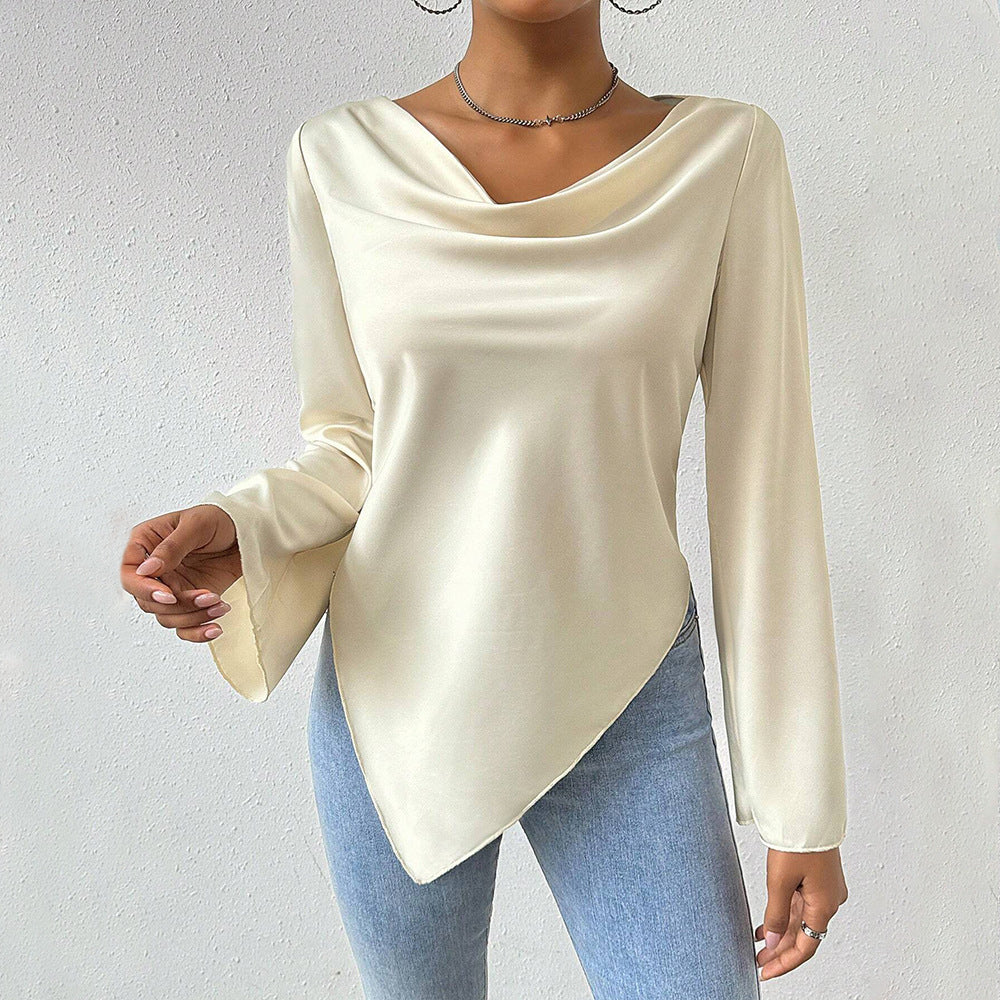 Kvinnors Longsleeve Topp med Vattenfallshalsring och Långa Ärmar – Lyxigt Tyg för Elegant Stil 3