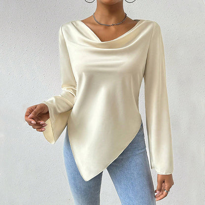 Kvinnors Longsleeve Topp med Vattenfallshalsring och Långa Ärmar – Lyxigt Tyg för Elegant Stil 3
