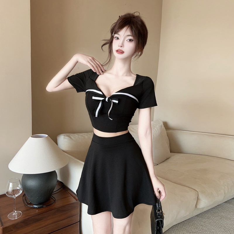 Variant image for Kvinnors Tvådelat Set Kort Kjol Tre-fjärdedel Ärmar Patchwork Polyester-4