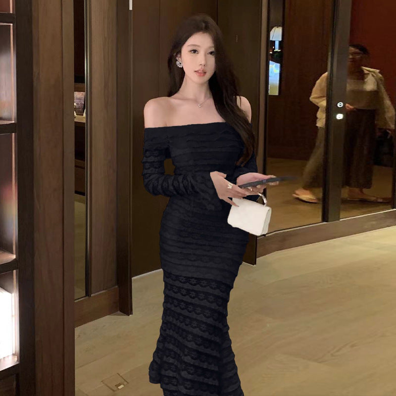 Kvinna Lång Klänning Ruffle Axelbandslös Polyester-2