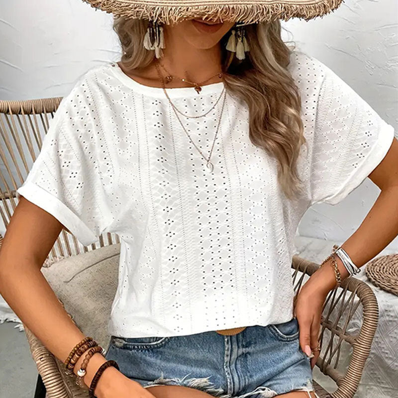 Kvinnors Sommartopp V-Hals Nät Detaljer Lätt Tyg 9