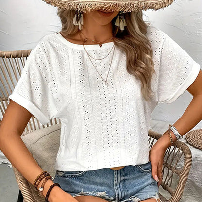 Kvinnors Sommartopp V-Hals Nät Detaljer Lätt Tyg 9