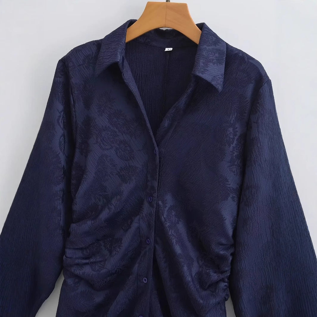 Dam Klänning Skjortablusstil Blommönster Högkvalitativt Tyg 3